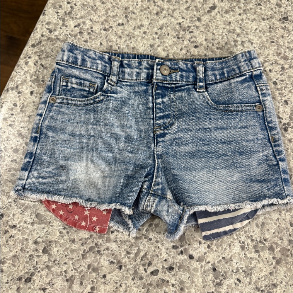 wonder nation Light Blue Distressed Denim Shorts with Flag Lining